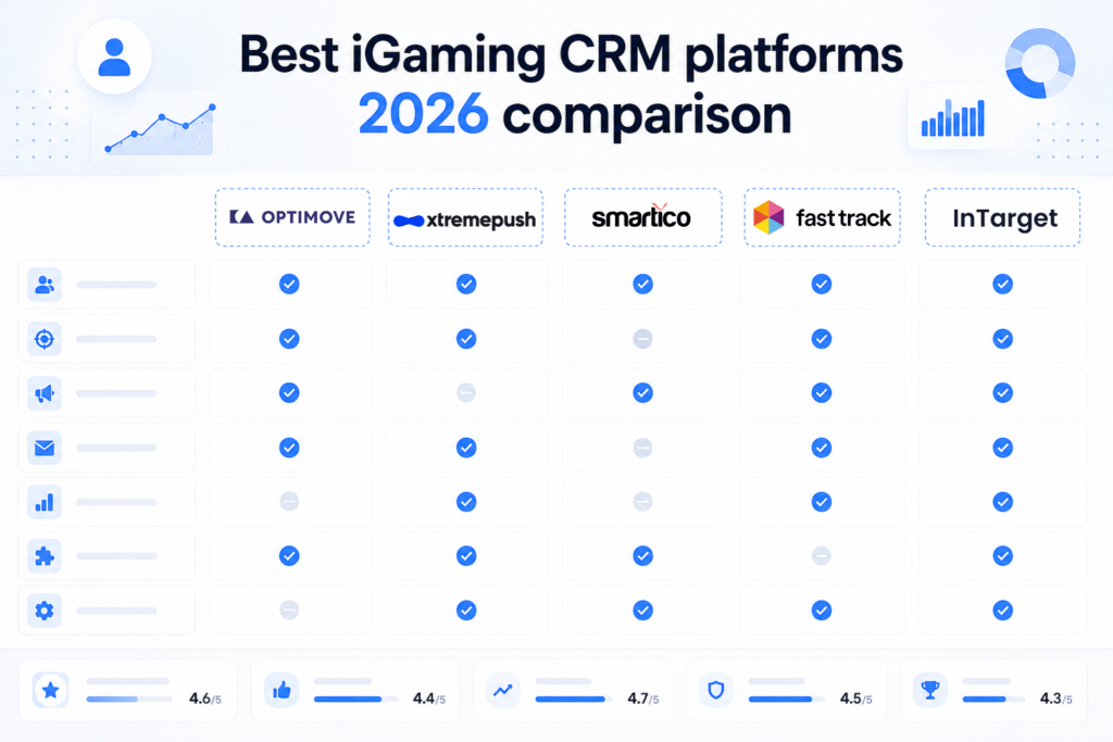 Best Igaming Crm Platforms 2026: A Player Retention Decision Guide 1 Best iGaming CRM platforms 2026 comparison — Optimove, Fast Track, InTarget, Smartico, Xtremepush