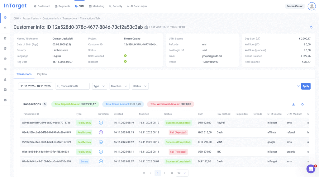 InTarget — CRM and Marketing system for iGaming | InTarget