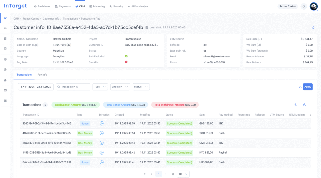 InTarget — CRM and Marketing system for iGaming | InTarget